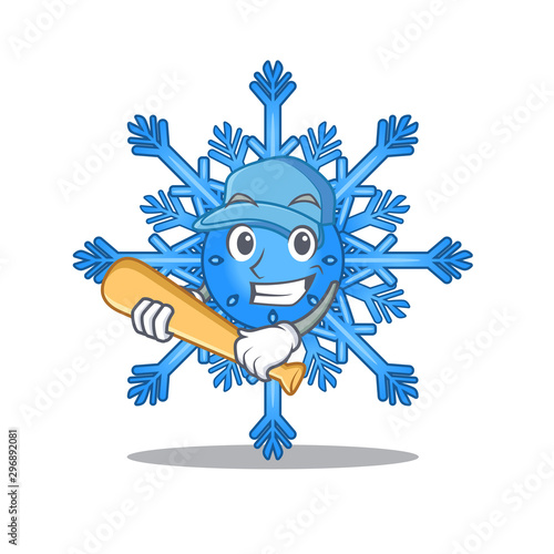 Playing baseball snowflake cartoon with the character shape