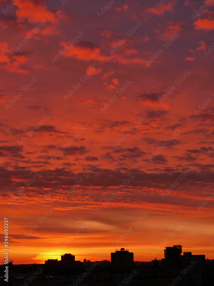 Fantastically colorful morning sky with clouds before sunrise
