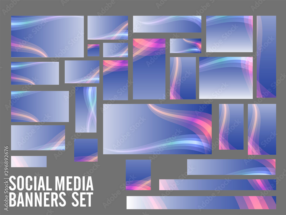 Social Media Banners set with colorful waves.