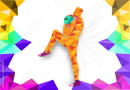 Abstract polygonal illustration of kickboxer.