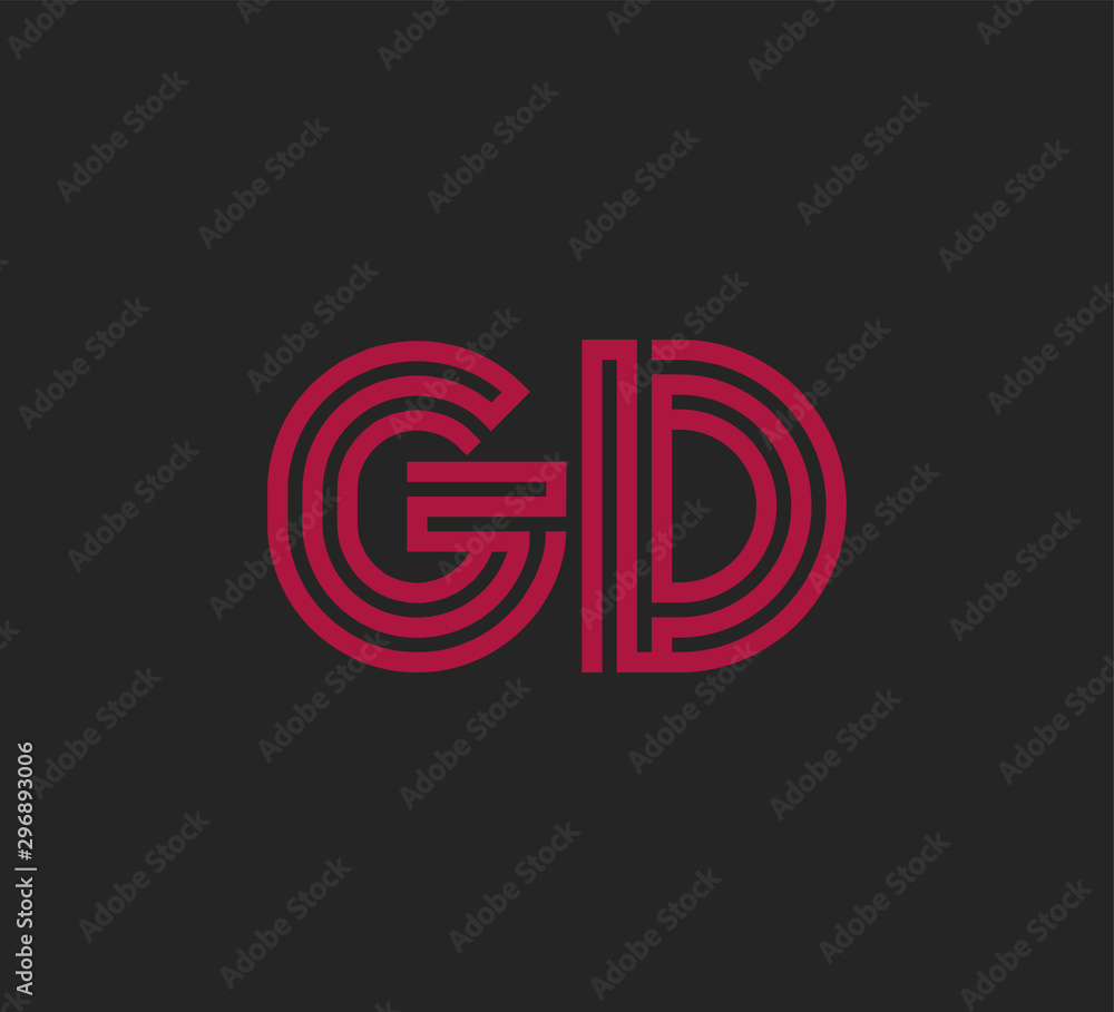 Initial two letter red line shape logo on black vector GD Initial two letter red line shape logo on black vector GD