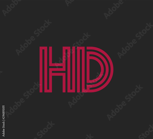 Initial two letter red line shape logo on black vector HD