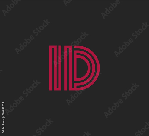 Initial two letter red line shape logo on black vector ID