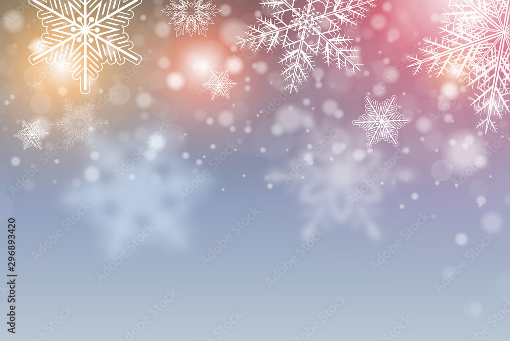 Fototapeta Boże Narodzenie tło z płatkami śniegu i światłami