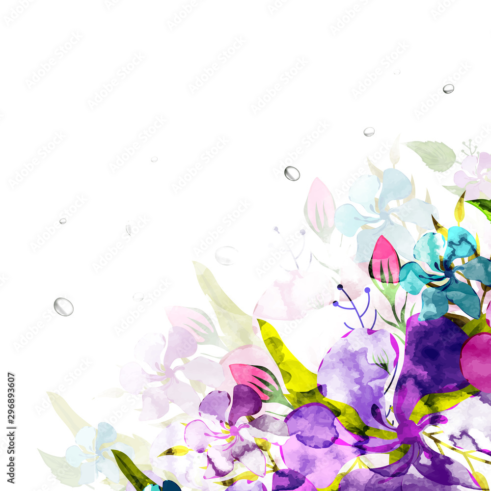 Watercolor flowers decorated background.