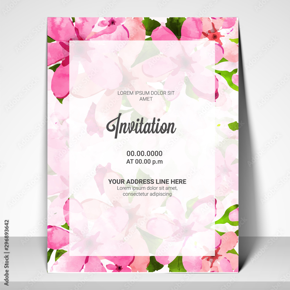 Party Invitation Card with pink flowers decoration. Party Invitation Card with pink flowers decoration.