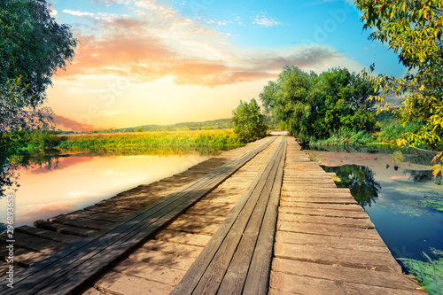 Wooden bridge or pier on the lake