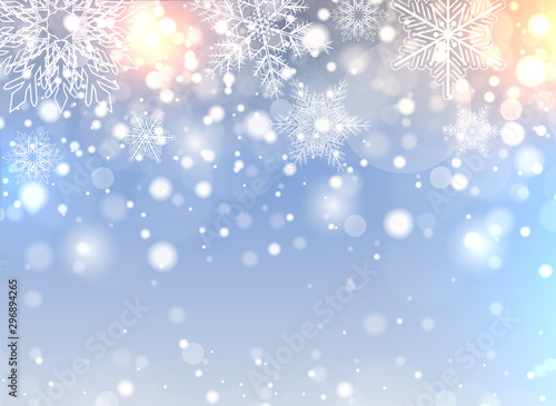 Christmas background with snowflakes and lights