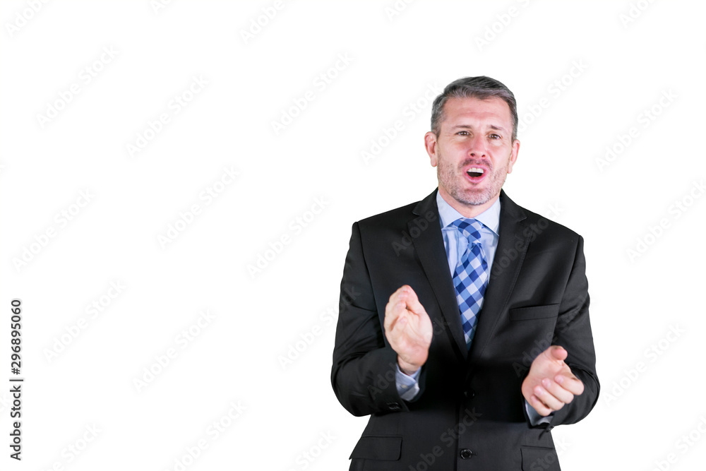 Caucasian businessman clapping hands on studio Caucasian businessman clapping hands on studio