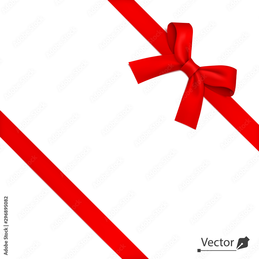 Isolated realistic tied the corners red bow and diagonally ribbon. Isolated realistic tied the corners red bow and diagonally ribbon.