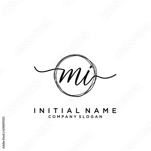 MI Initial handwriting logo with circle template