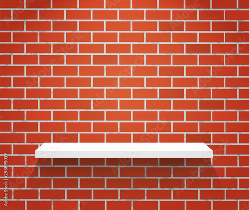 Red brick wall and white shelf.