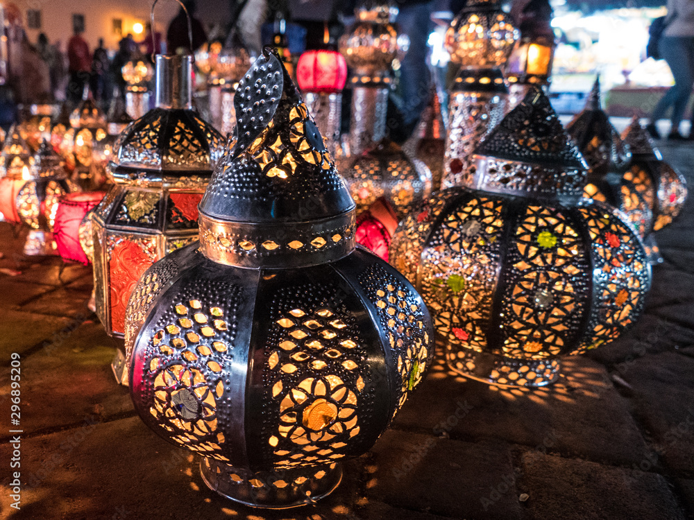 colorful arabic lamps in marrakech market