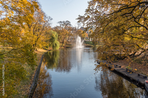 River Running through the Center of a City in Northern Europe in Autumn © JonShore