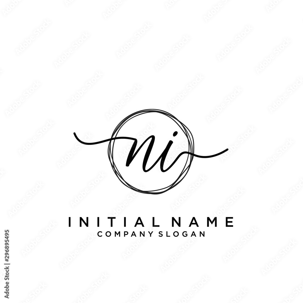NI Initial handwriting logo with circle template NI Initial handwriting logo with circle template