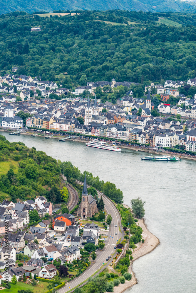 Famous popular Wine Village of Boppard at Rhine River, middle Rhine Valley, Germany. Rhine Valley is UNESCO World Heritage Site