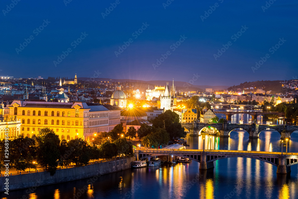 Fototapeta premium Panoramic scenic view of Prague city skyline, Prague, Czech Republic
