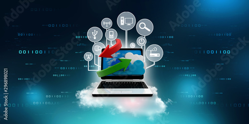 Wallpaper Mural 3d rendering Cloud online storage icons with laptop Torontodigital.ca