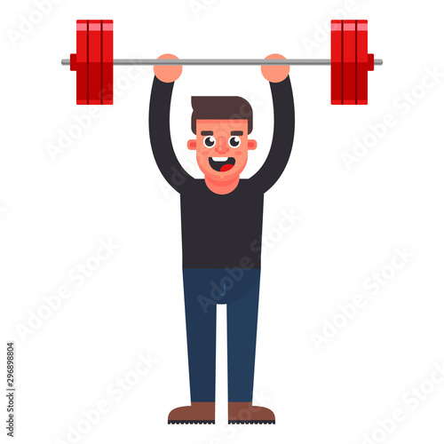 the man easily raises the bar. flat character vector illustration