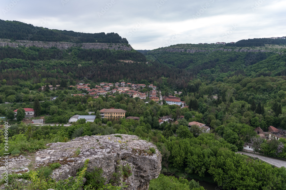 Panoramic view of Yantra river canyon from Trapezitsa fortress. Veliko Tarnovo, Bulgaria