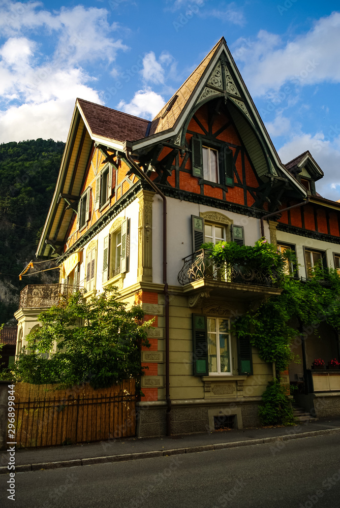 Old wooden house in central of Interlaken town, Switzerland
