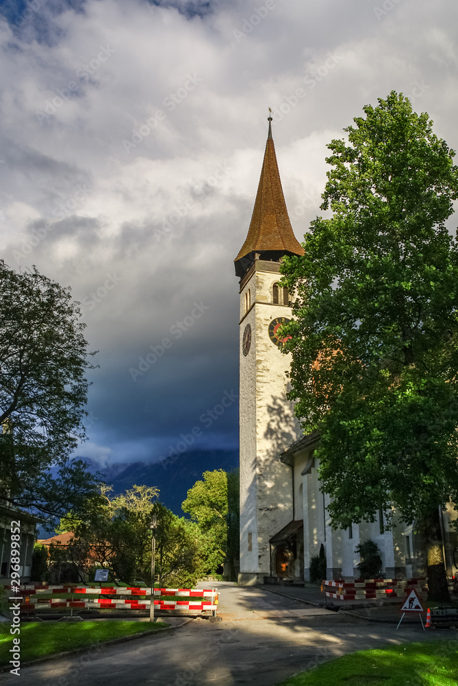 Castle church Schlosskirche and museum Schloss. Interlaken, Switzerland