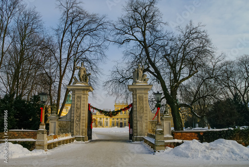 Winter view of Museum of King Jan III's (Wilanow or Wilanowski) Palace  in snow. Wilanow. Warsaw, Poland