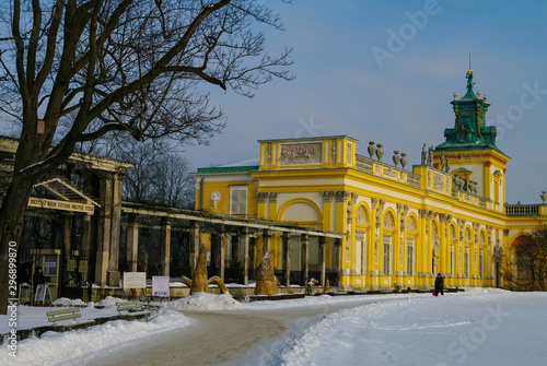 Winter view of Museum of King Jan III's (Wilanow or Wilanowski) Palace  in snow. Wilanow. Warsaw, Poland