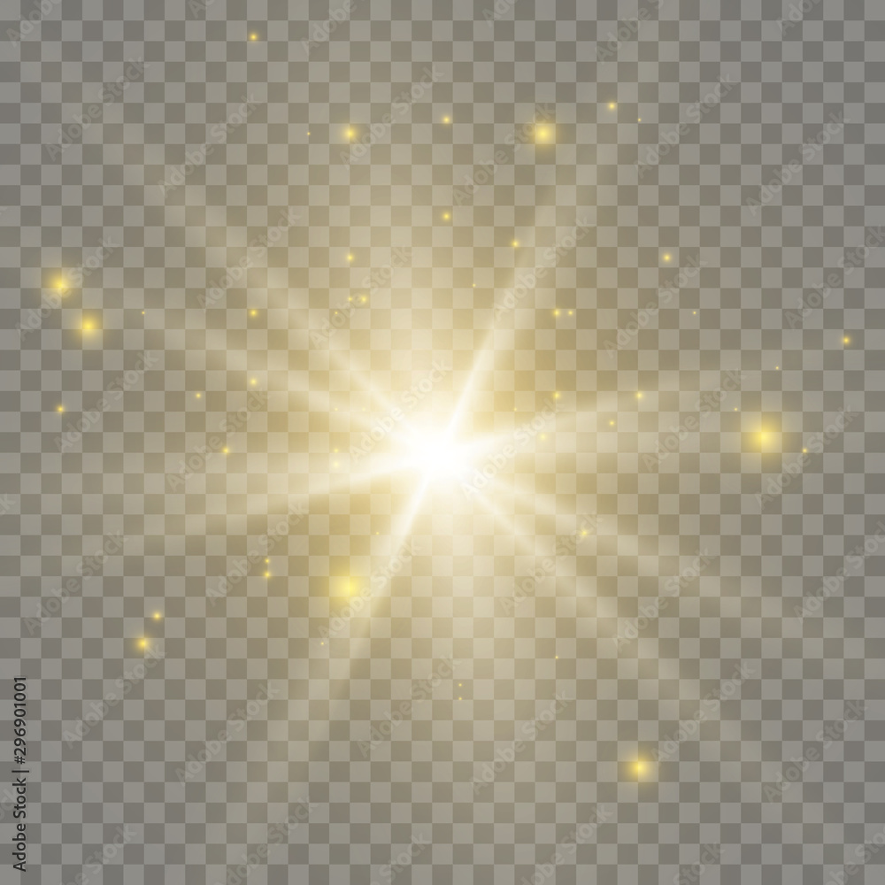  White beautiful light explodes in a transparent explosion. Vector, bright illustration for a perfect effect with sparkles. Bright Star. Transparent gloss gloss gloss, bright flash