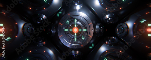 Abstract concept of sci-fi sphere cyborg robot. Background for cyber crypto security. 3d illustration