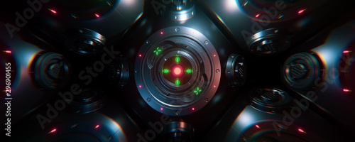 Abstract concept of sci-fi sphere cyborg robot. Background for cyber crypto security. 3d illustration