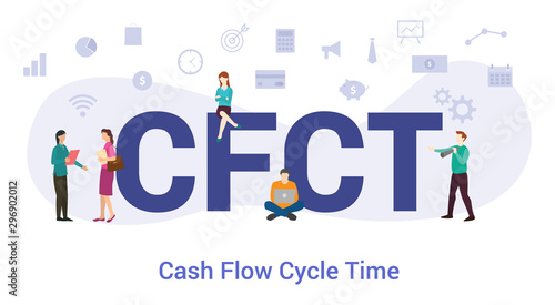cfct cash flow cycle time concept with big word or text and team people with modern flat style - vector