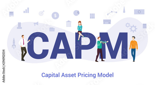 capm capital asset pricing model concept with big word or text and team people with modern flat style - vector