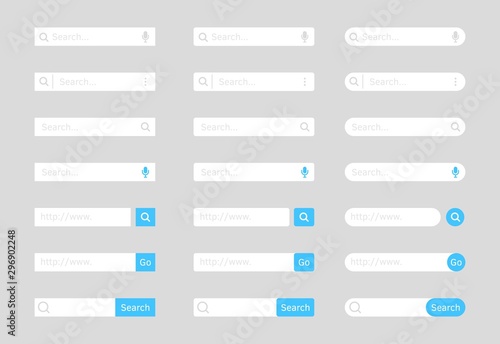 Search bar. Website ui bar set. Searching element for web site, app, ui and logo. Vector search shape with button for website navigation.