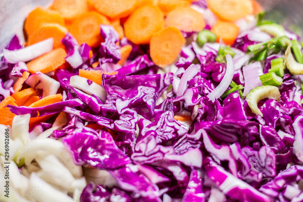 Red cabbage, celery, fennel and carrot salad
