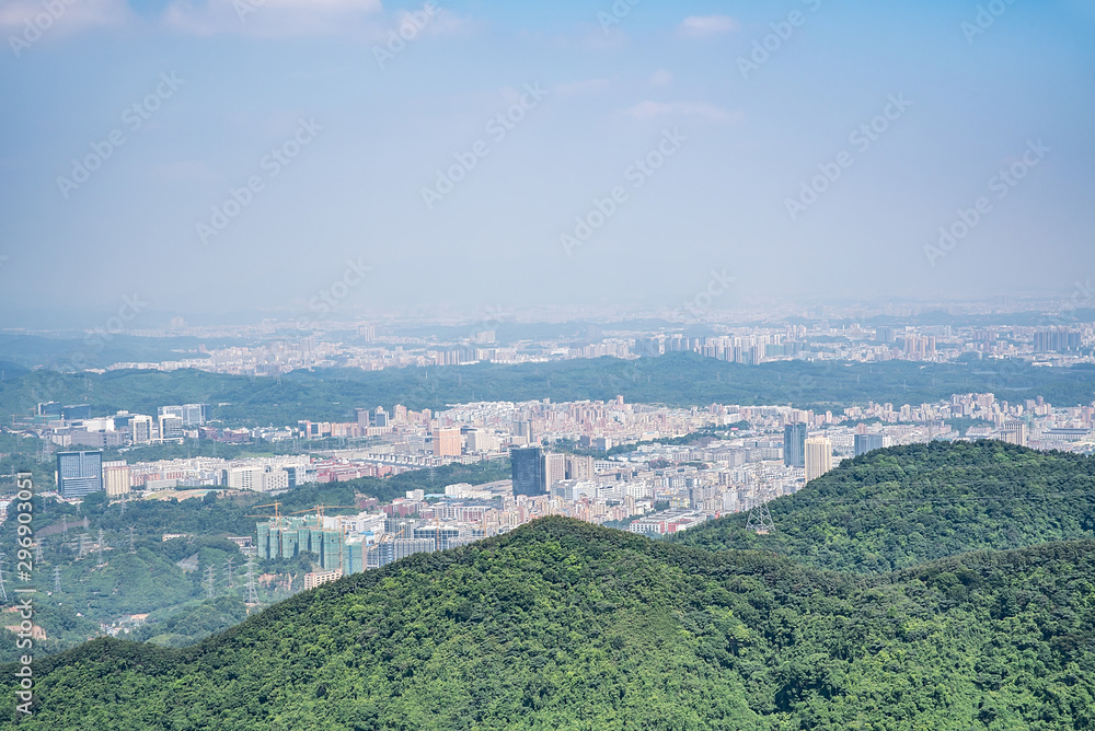 The summit of Yangtaishan Forest Park in Shenzhen, China, overlooking the city scenery of Shenzhen
