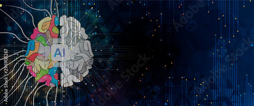 Quantum processing. Deep learning artificial intelligence. Future new technology  for business or science presentation