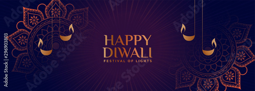 lovely ornamental style happy diwali banner design