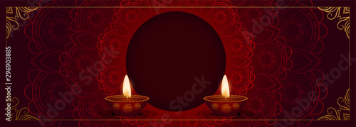ethnic indian style happy diwali red banner design