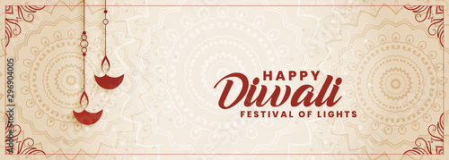 happy diwali decorative diya festival banner design