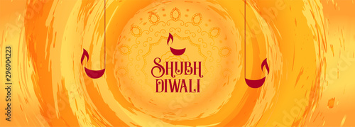 happy diwali orange watercolor greeting background design