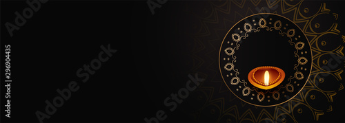 happy diwali black color banner with text space