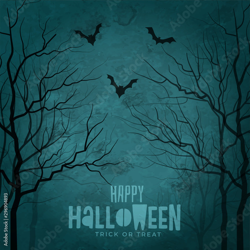 scary trees with flying bats halloween design