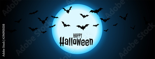 night full moon with flying bats halloween background