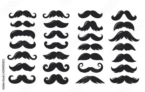 Fotografie, Obraz Black sillhouettes of moustache vector collection isolated on white background