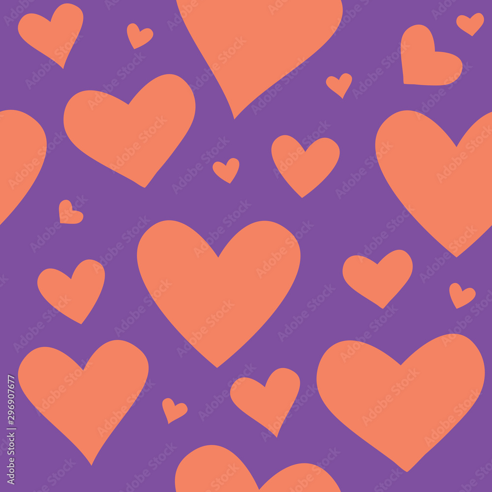 Seamless pattern design. Halloween autumn decoration with hearts in vector