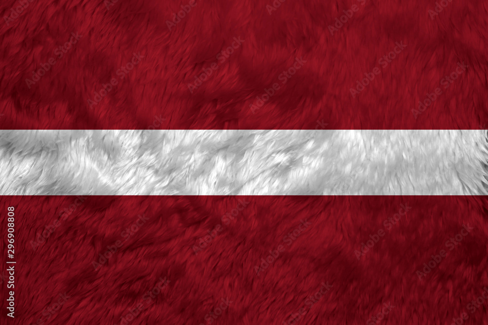 Towel fabric pattern flag of Latvia, a carmine field bisected by a narrow white stripe.