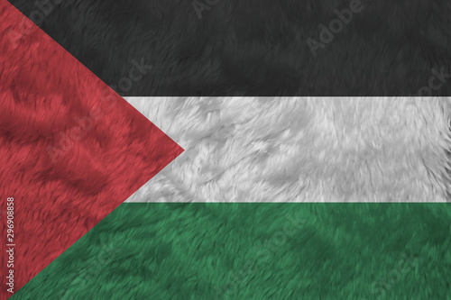 Towel fabric pattern flag of Palestine, a horizontal tricolor of black, white, and green; with a red triangle based at the hoist.