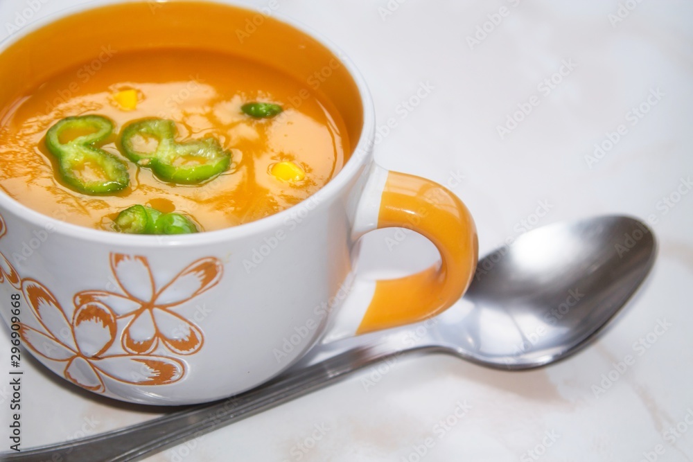 Vegetable soup on stone table Vegetable soup on stone table