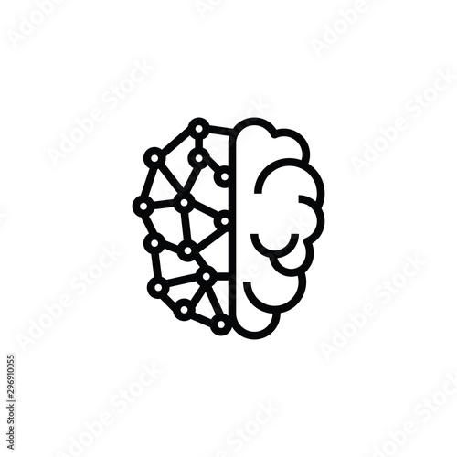 AI brain icon vector. Linear style sign for mobile concept and web design. Brain AI symbol illustration. Pixel vector graphics - Vector.